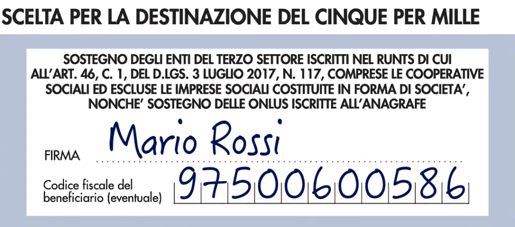 Esempio modello ordinario destinazione 5x1000